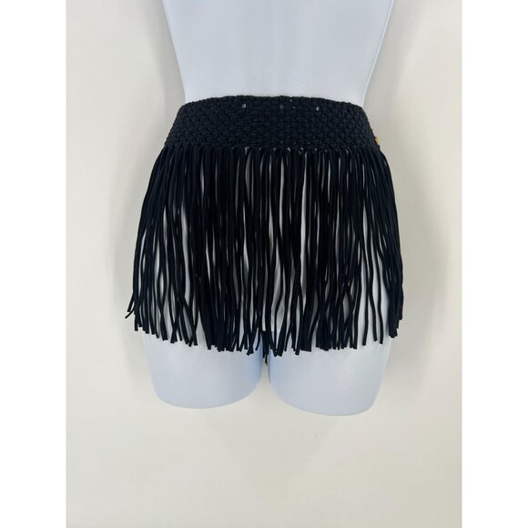 PilyQ Black Macrame Fringe Swim Cover Up Skirt Mini Sarong Beach Resort Wear - Picture 1 of 15
